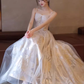 Robe de bal longue à paillettes et bretelles simples, ligne A, B674