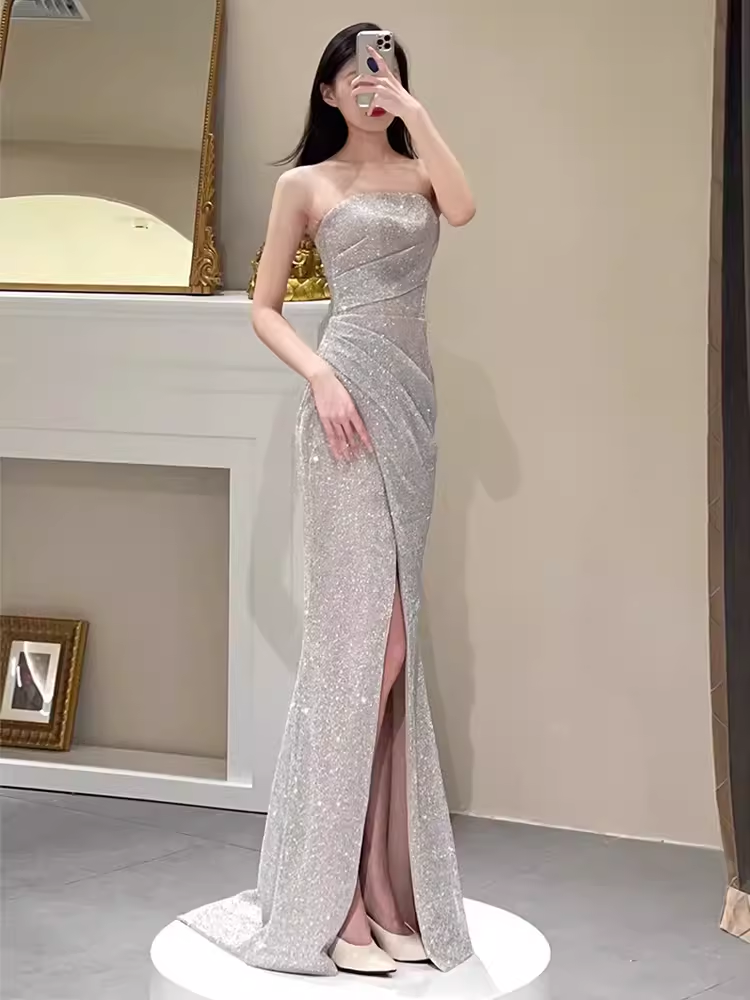 Sexy Mermaid Strapless Sequin Long Prom Dress B675