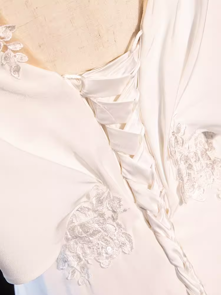 Sexy A line Short Sleeves Lace White Long Prom Dress B677