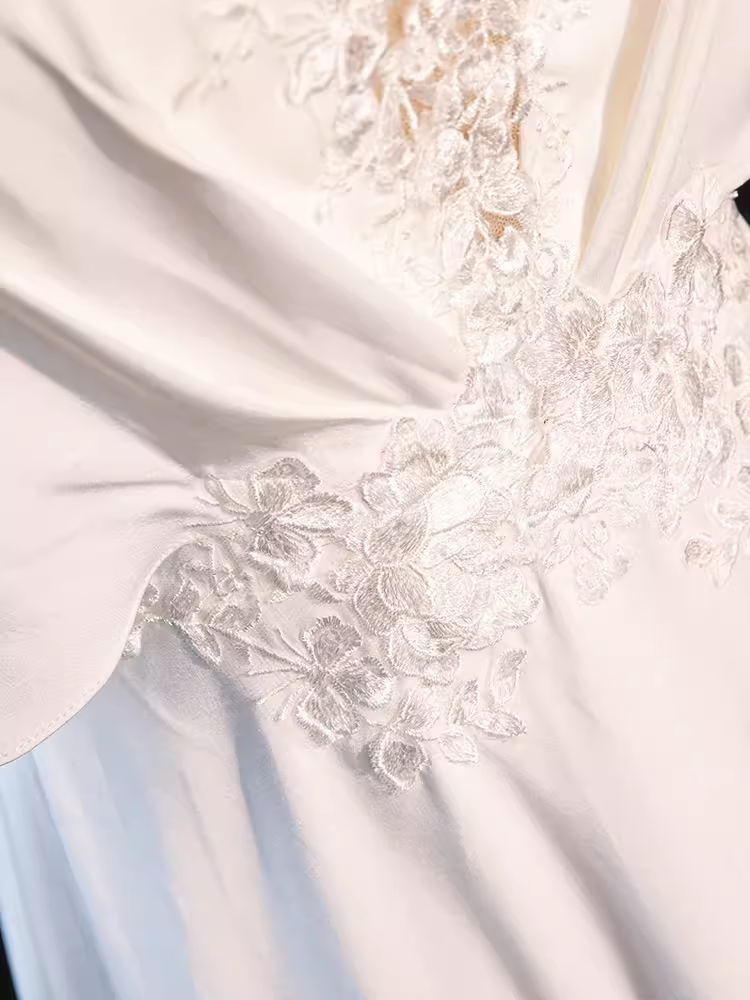 Sexy A line Short Sleeves Lace White Long Prom Dress B677