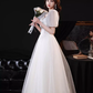 Cute A line Short Sleeves White Long Prom Dress B678