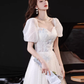 Cute A line Short Sleeves White Long Prom Dress B678