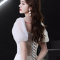 Cute A line Short Sleeves White Long Prom Dress B678