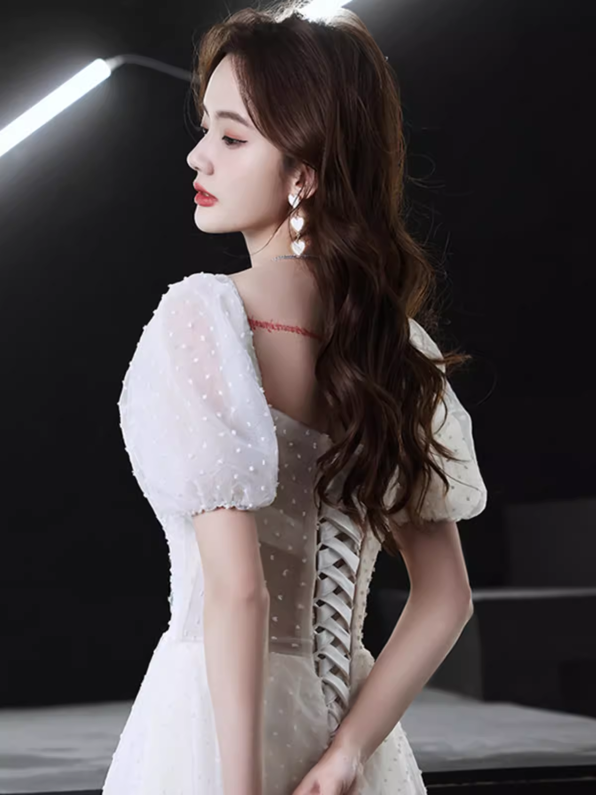 Cute A line Short Sleeves White Long Prom Dress B678