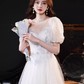 Cute A line Short Sleeves White Long Prom Dress B678