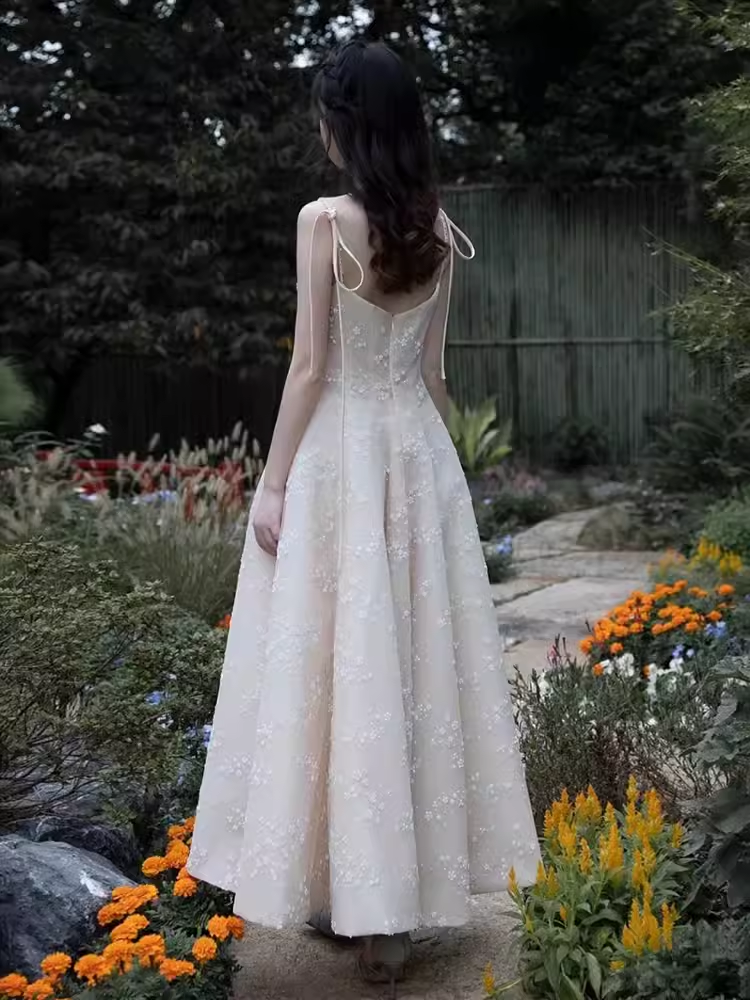 Vintage A line Sleeveless White Lace Prom Dress B679