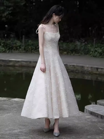 Vintage A line Sleeveless White Lace Prom Dress B679