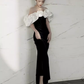 Vintage Mermaid Off The Shoulder Black Velvet Prom Dress B682