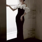 Vintage Mermaid Off The Shoulder Black Velvet Prom Dress B682