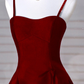Sexy Wine Red A-Line Straps Satin Long Burgundy Prom Dresses D087