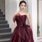Elegant Ball Gown Strapless Burgundy Organza Long Prom Dress B503