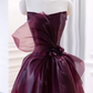 Elegant Ball Gown Strapless Burgundy Organza Long Prom Dress B503