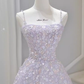 Sexy A Line Sleeveless Pink Floral Long Prom Dress B391