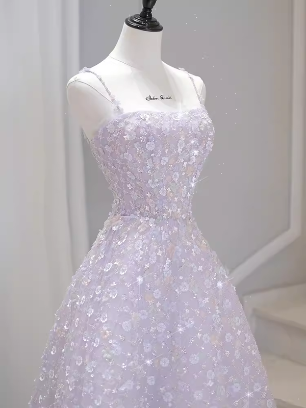 Sexy A Line Sleeveless Pink Floral Prom Dress