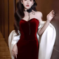 Modest Mermaid Strapless Burgundy Long Prom Dresses B758