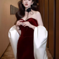 Modest Mermaid Strapless Burgundy Long Prom Dresses B758