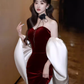 Modest Mermaid Strapless Burgundy Long Prom Dresses B758