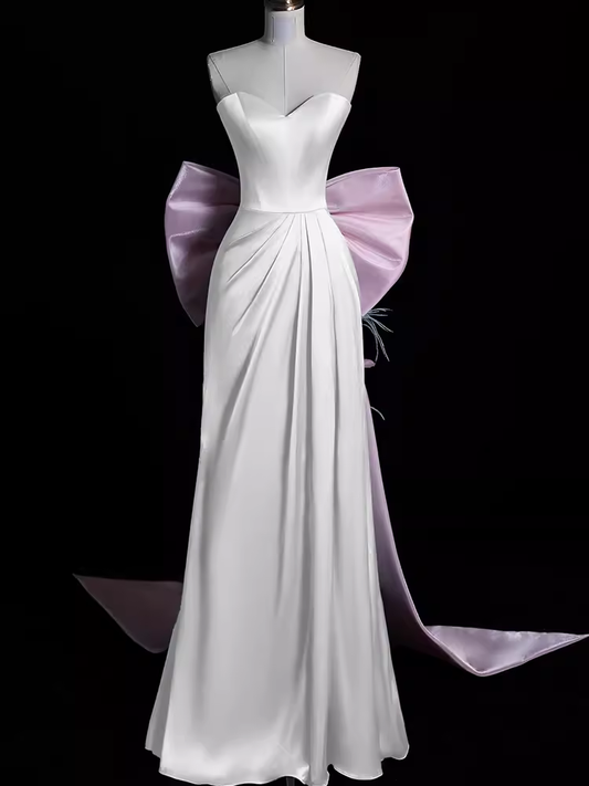 Robe de bal longue en Satin, ligne A, sexy, sans bretelles, B778
