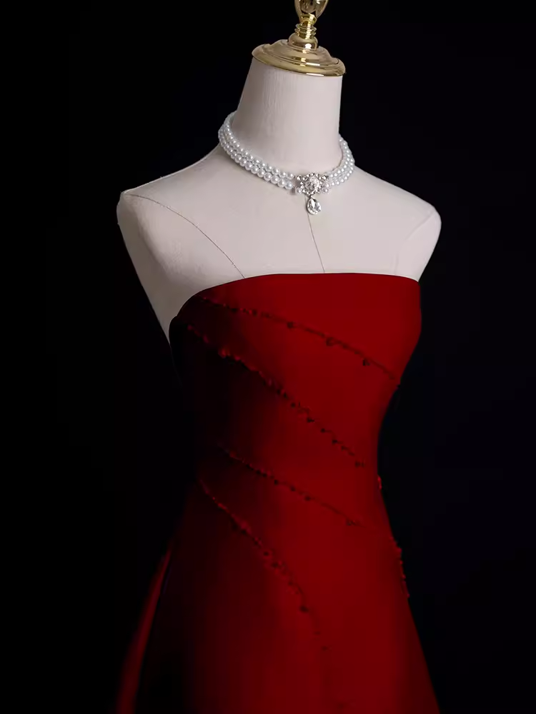 Sexy A Line Strapless Sleeveless Burgundy Long Prom Dress B388