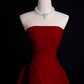 Sexy A Line Strapless Sleeveless Burgundy Long Prom Dress B388