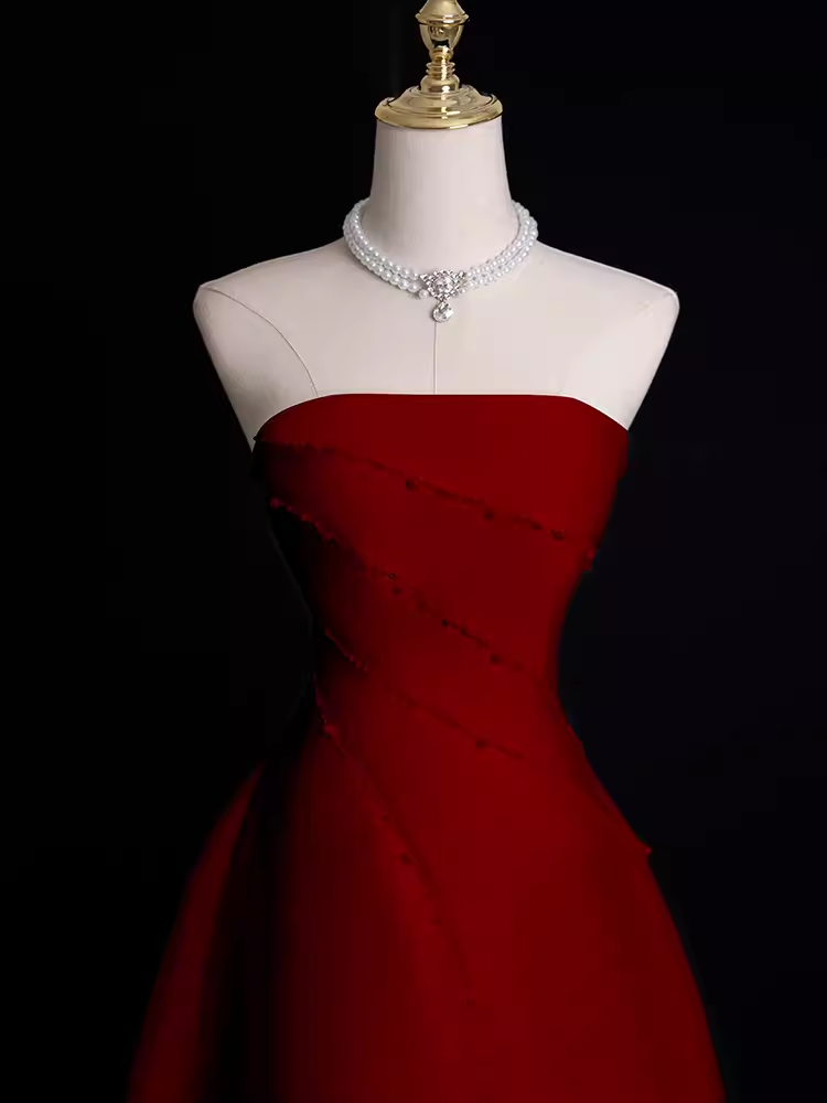 Sexy A Line Strapless Sleeveless Burgundy Long Prom Dress B388