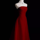 Sexy A Line Strapless Sleeveless Burgundy Long Prom Dress B388