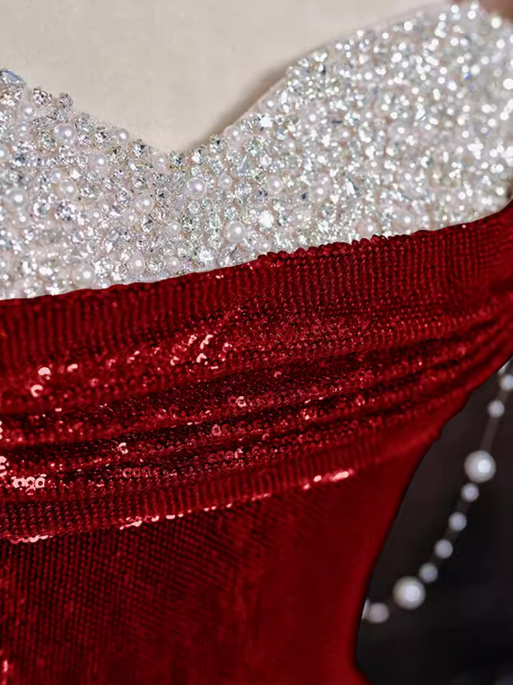 Sexy Mermaid Burgundy Sequin Long Prom Dress B361