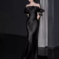 Simple Satin Long Mermaid Prom Dress Spaghetti Straps Party Dress B358