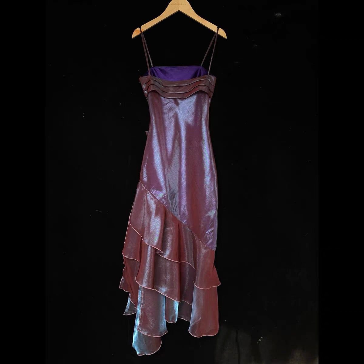 Vintage High Low Straps Grape Ruffles Prom Dresses D061