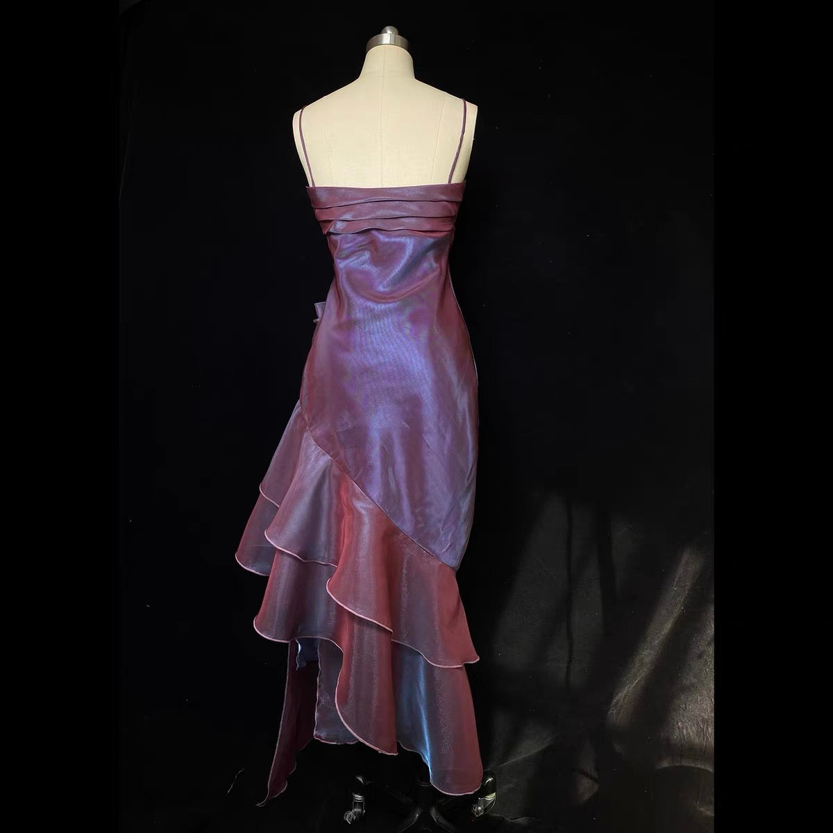 Vintage High Low Straps Grape Ruffles Prom Dresses D061