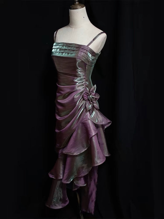 Robes de bal Vintage à bretelles hautes et basses, à volants de raisin, D061
