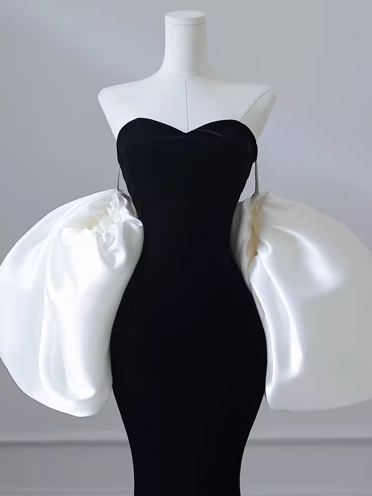 Modest Mermaid Strapless Black Velvet Long Prom Dresses C09