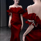 Modest Mermaid Strapless Red Satin Long Prom Dresses C15