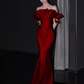 Modest Mermaid Strapless Red Satin Long Prom Dresses C15