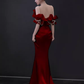 Modest Mermaid Strapless Red Satin Long Prom Dresses C15