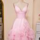Light Blue A-line V Neck Ruffle-Layers Homecoming Dress Birthday Dress C571