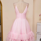 Light Blue A-line V Neck Ruffle-Layers Homecoming Dress Birthday Dress C571
