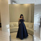 Modest Ball Gown Navy Blue Strapless With Long Sleeves Prom Dresses Long Evening Dress C2853
