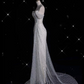 Robe de mariée sirène élégante, épaules dénudées, paillettes, longue, blanche, CC356