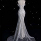 Robe de mariée sirène élégante, épaules dénudées, paillettes, longue, blanche, CC356