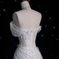 Robe de mariée sirène élégante, épaules dénudées, paillettes, longue, blanche, CC356