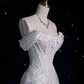 Robe de mariée sirène élégante, épaules dénudées, paillettes, longue, blanche, CC356