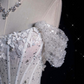 Robe de mariée sirène élégante, épaules dénudées, paillettes, longue, blanche, CC356
