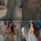 Princess Strapless Off The Shoulder Long Sleeves Dusty Green Floor Length Long Prom Dresses C2856