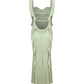 Simple Sheath Straps Sage Green Long Prom Dresses Evening Dress With Ruffles C2470