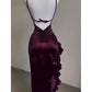Vintage Mermaid Spaghetti Straps Custom Silk Satin Blue Long Prom Dresses C730