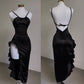 Vintage Mermaid Spaghetti Straps Custom Silk Satin Blue Long Prom Dresses C730