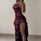 Vintage High Low Halter Burgundy Birthday Outfits Homecoming Dress C921