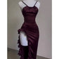 Vintage Mermaid Spaghetti Straps Custom Silk Satin Blue Long Prom Dresses C730