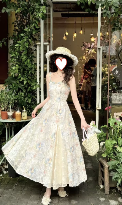 Nouvelle robe longue d'été élégante de style français pour femme C7739